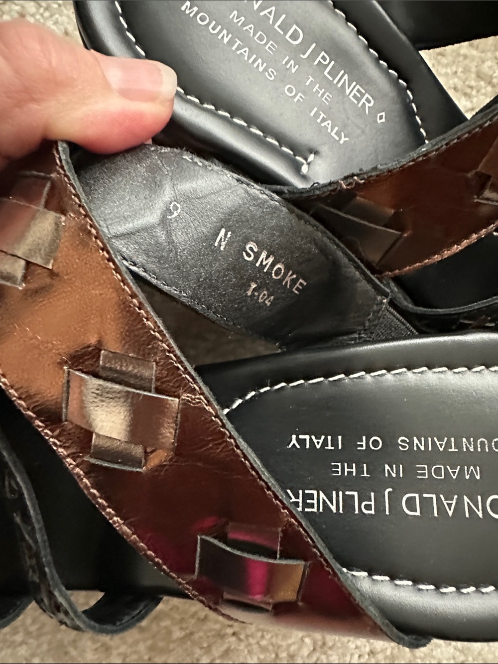 Donald J. Pliner Black and Brown Multi-Strap Wedge Slides - Picture 8 of 9